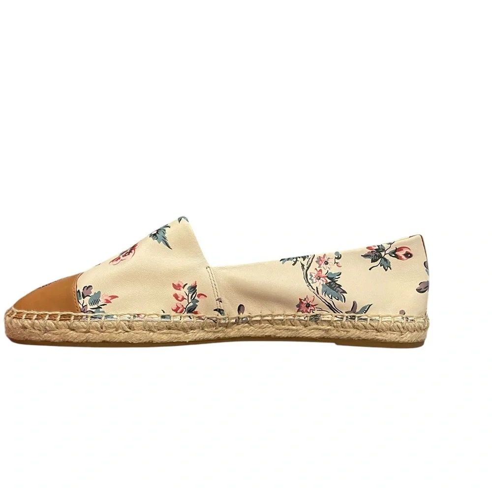 TORY BURCH Floral Leather Cap Toe Espadrilles
